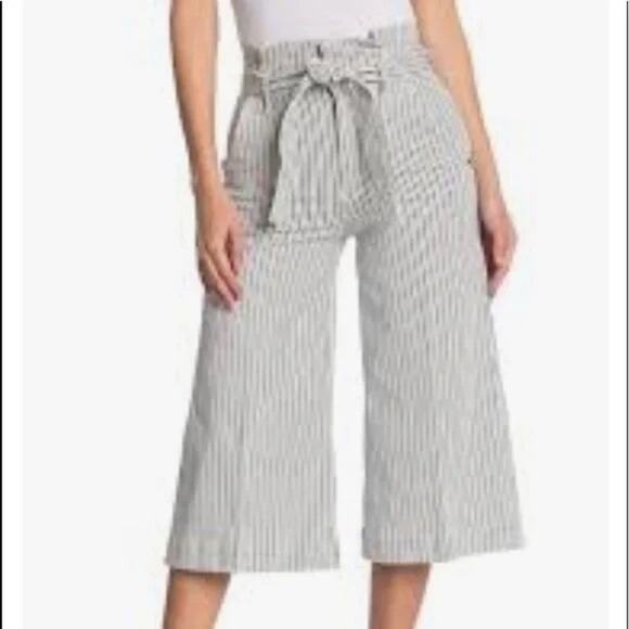 FRAME Stripped Denim Wide Leg Culotte Pants - Picture 1 of 9
